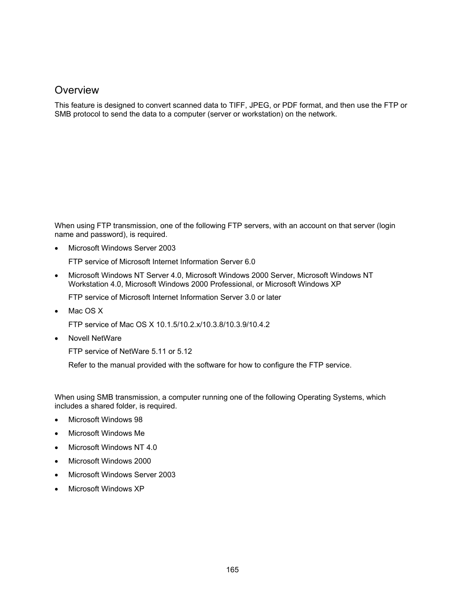 Scan to pc (ftp/smb), Overview, Requirements for ftp | Requirements for smb | Xerox 7245 User Manual | Page 165 / 300