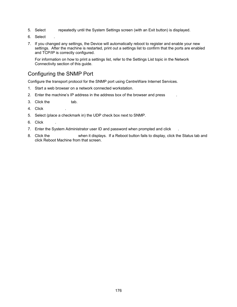 Configuring the snmp port | Xerox 7245 User Manual | Page 176 / 300