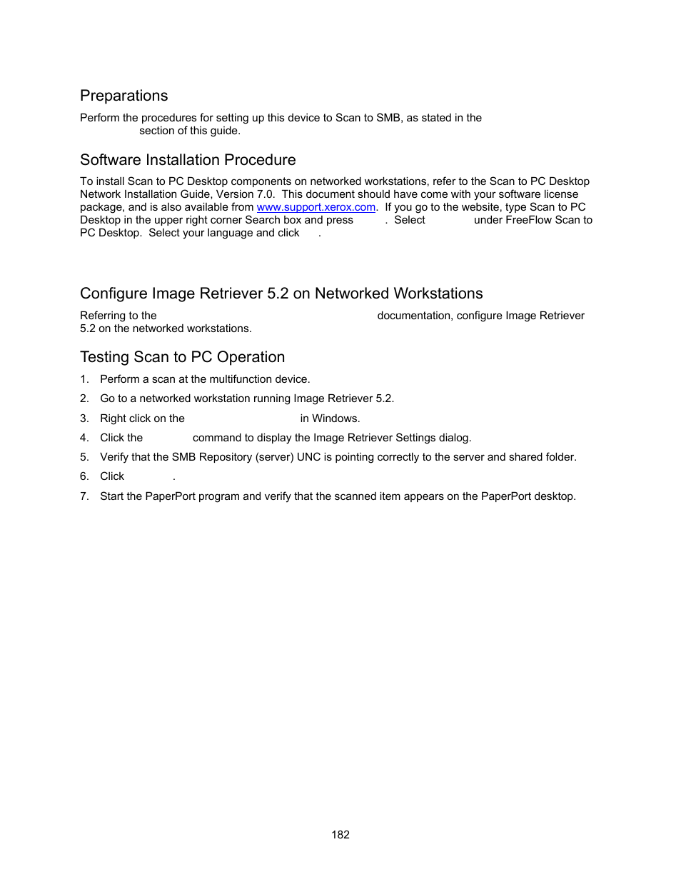 Preparations, Software installation procedure, Testing scan to pc operation | Xerox 7245 User Manual | Page 182 / 300