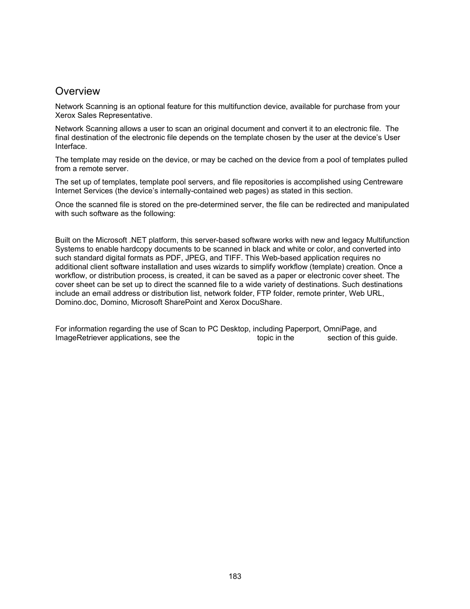 Network scanning (using templates), Overview | Xerox 7245 User Manual | Page 183 / 300