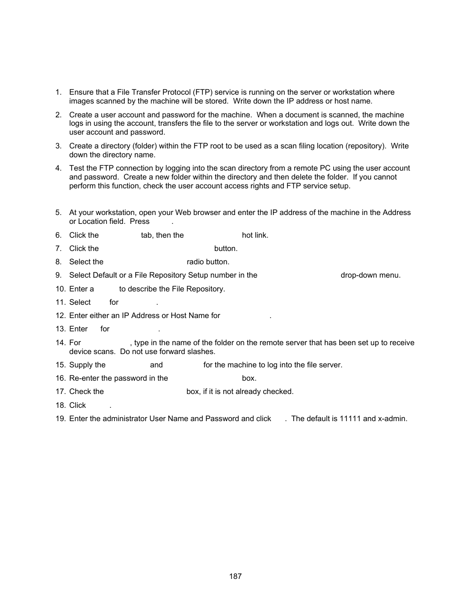 Configure a scan filing repository using ftp | Xerox 7245 User Manual | Page 187 / 300