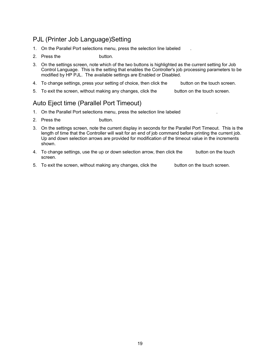 Pjl (printer job language)setting, Auto eject time (parallel port timeout) | Xerox 7245 User Manual | Page 19 / 300