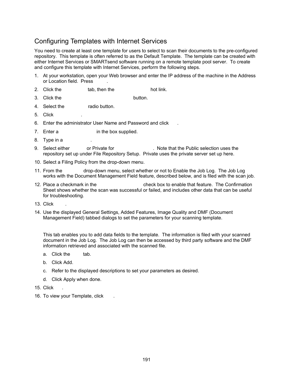 Configuring templates with internet services | Xerox 7245 User Manual | Page 191 / 300