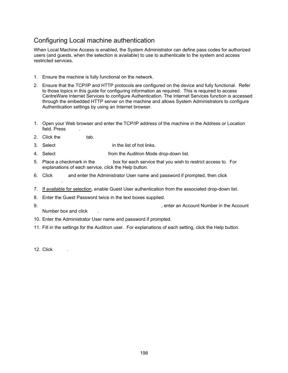 Configuring local machine authentication | Xerox 7245 User Manual | Page 198 / 300