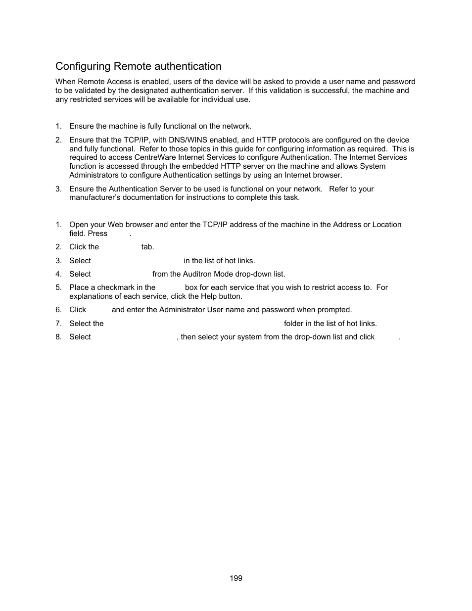 Configuring remote authentication | Xerox 7245 User Manual | Page 199 / 300