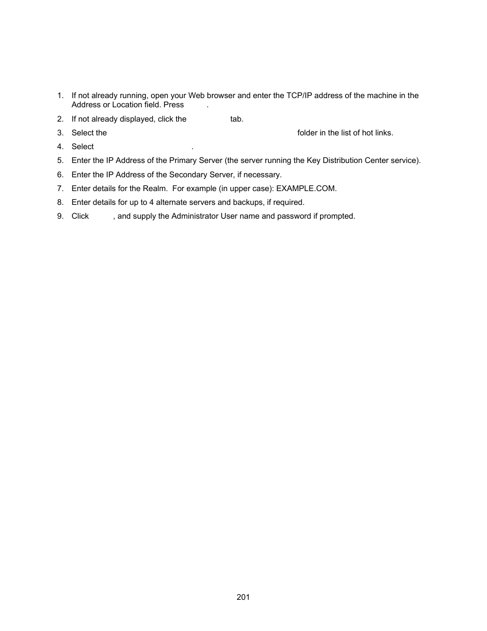 Configure authentication for kerberos (solaris) | Xerox 7245 User Manual | Page 201 / 300