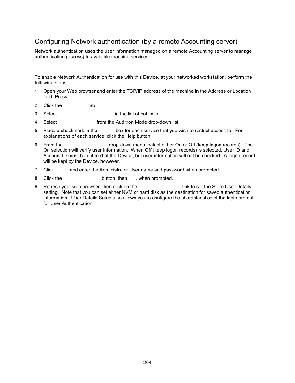Enable network authentication | Xerox 7245 User Manual | Page 204 / 300