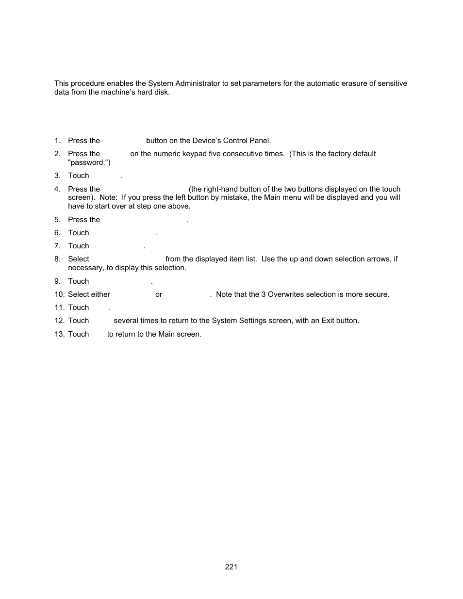 Security – hard disk overwrite | Xerox 7245 User Manual | Page 221 / 300