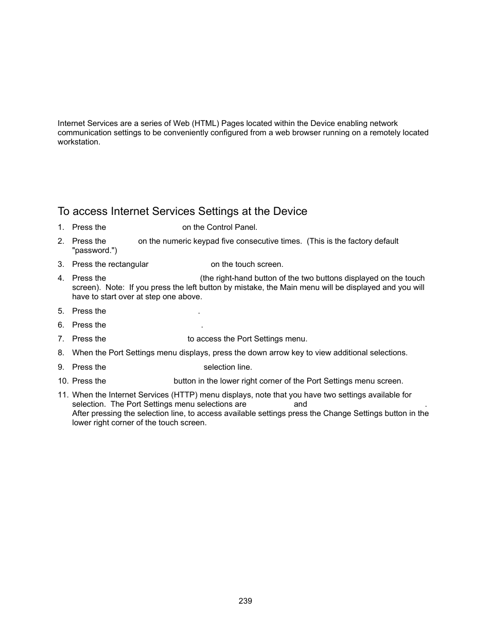 Internet services, Enable internet services (http) c3, To access internet services settings at the device | Xerox 7245 User Manual | Page 239 / 300