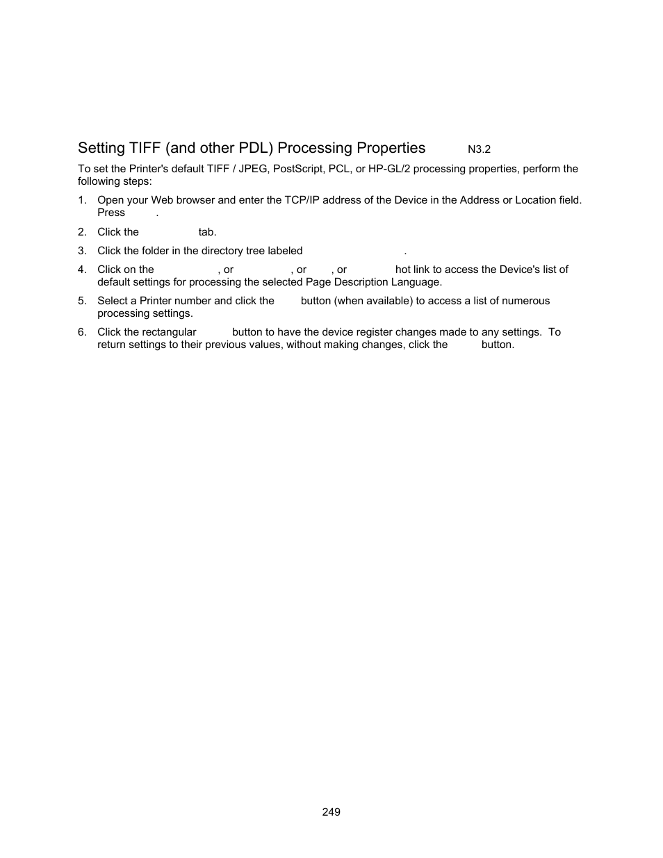 Additional details of some properties tab features, Setting tiff (and other pdl) processing properties | Xerox 7245 User Manual | Page 249 / 300