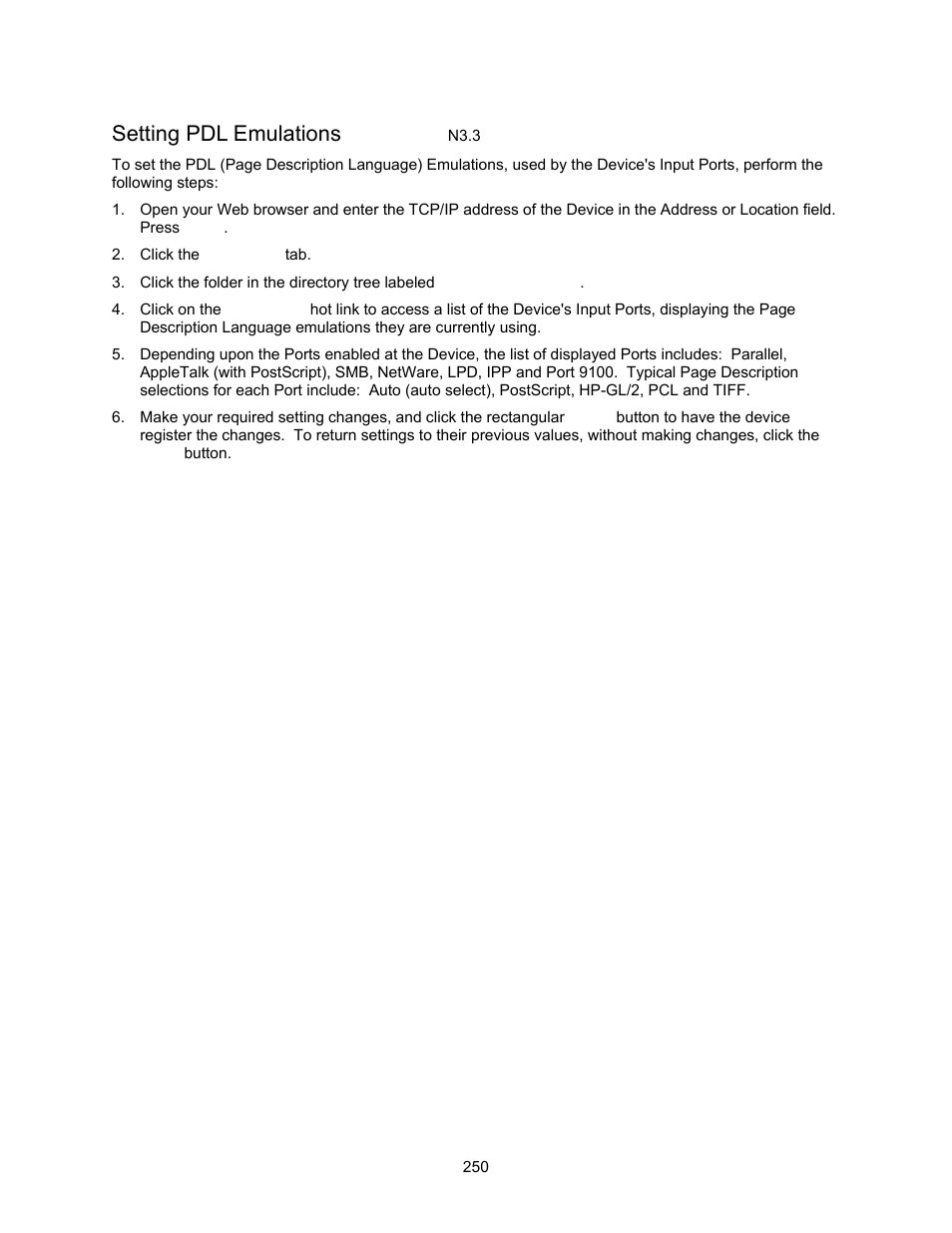 Setting pdl emulations n3.3, Setting pdl emulations | Xerox 7245 User Manual | Page 250 / 300