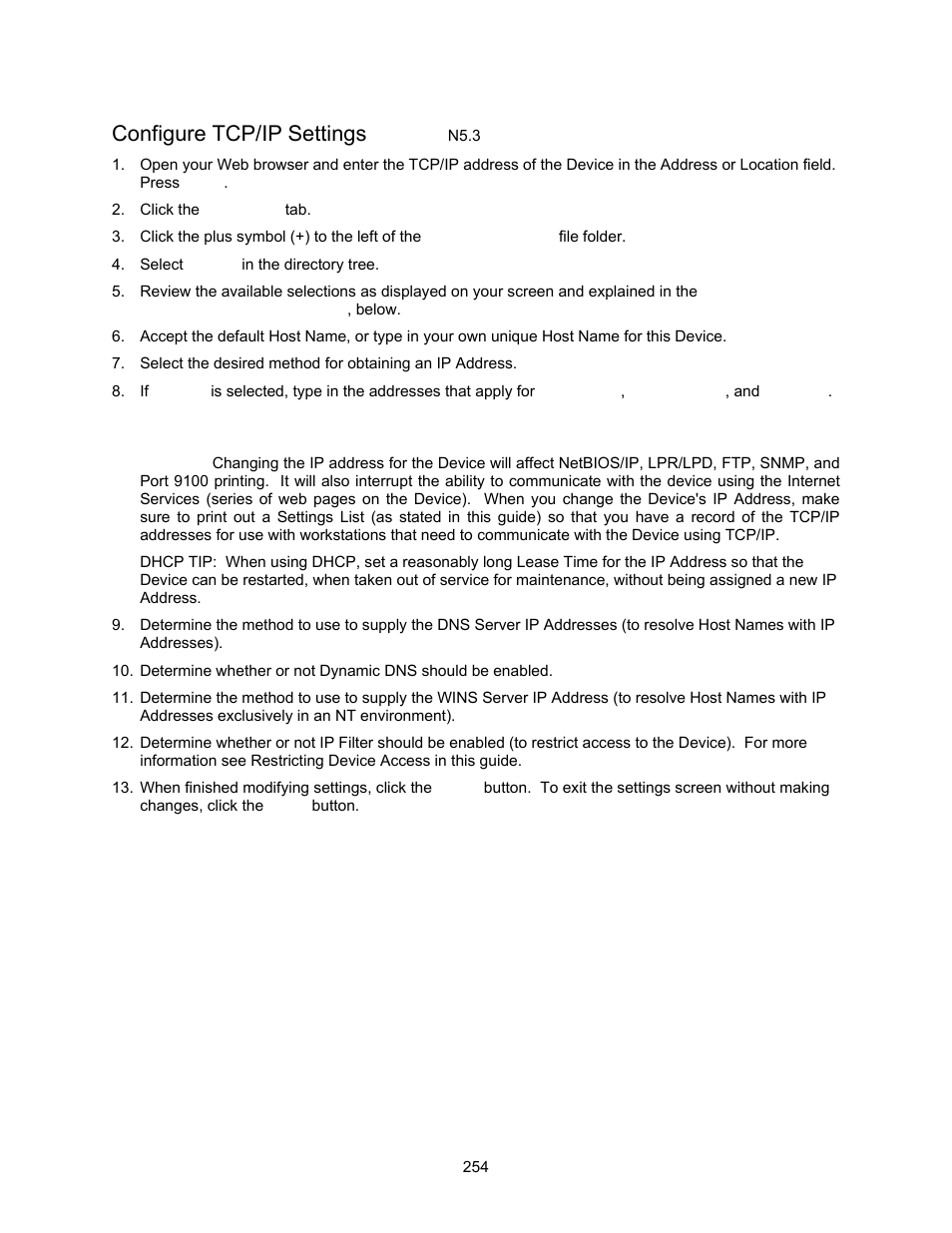 Configure tcp/ip settings n5.3, Configure tcp/ip settings | Xerox 7245 User Manual | Page 254 / 300