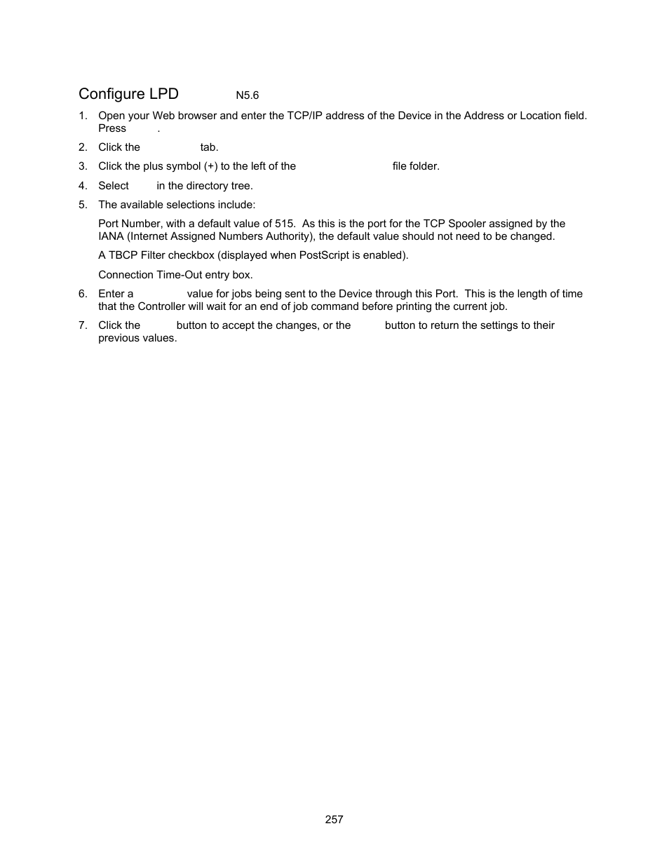 Configure lpd n5.6, Configure lpd | Xerox 7245 User Manual | Page 257 / 300