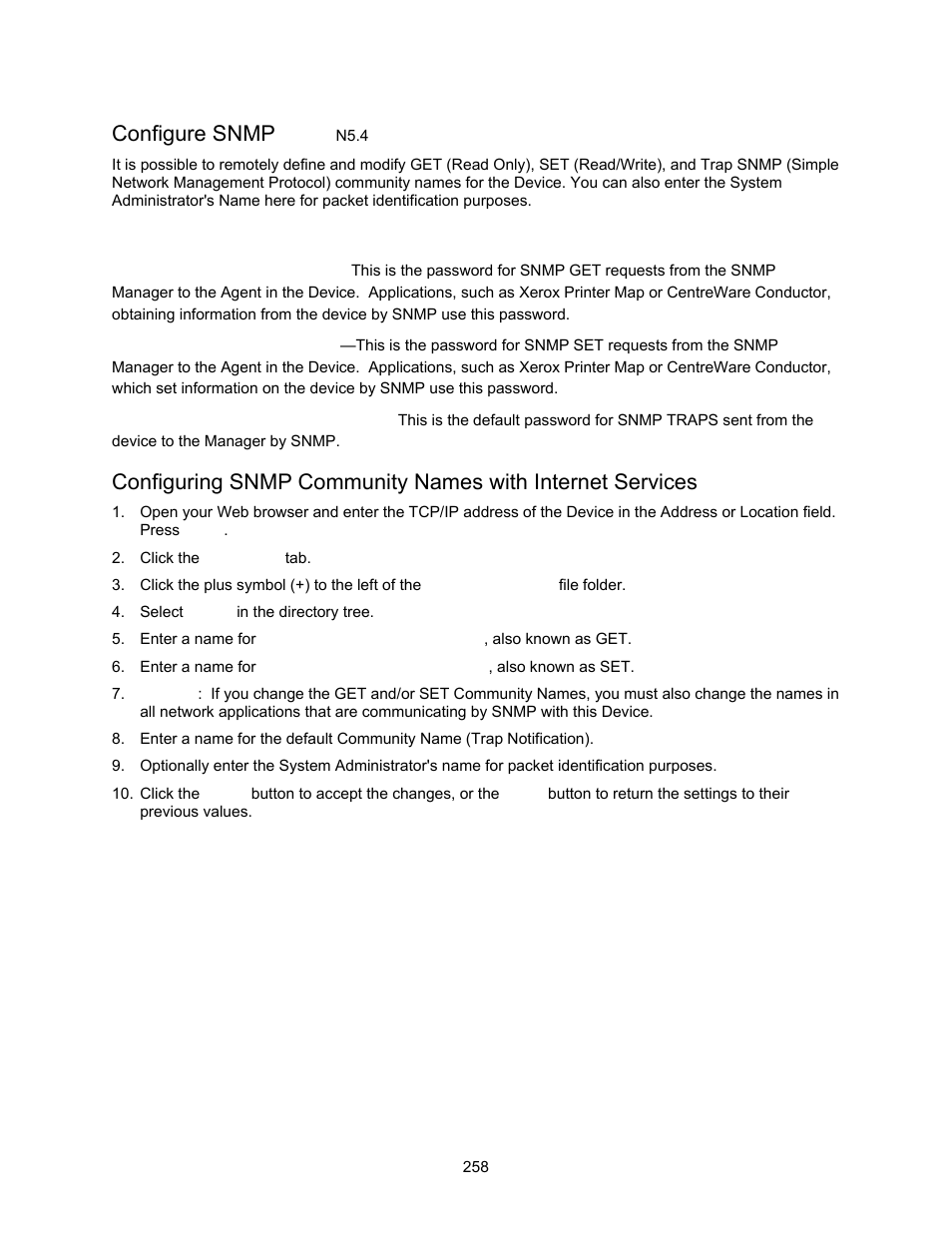 Configure snmp n5.4, Configure snmp | Xerox 7245 User Manual | Page 258 / 300