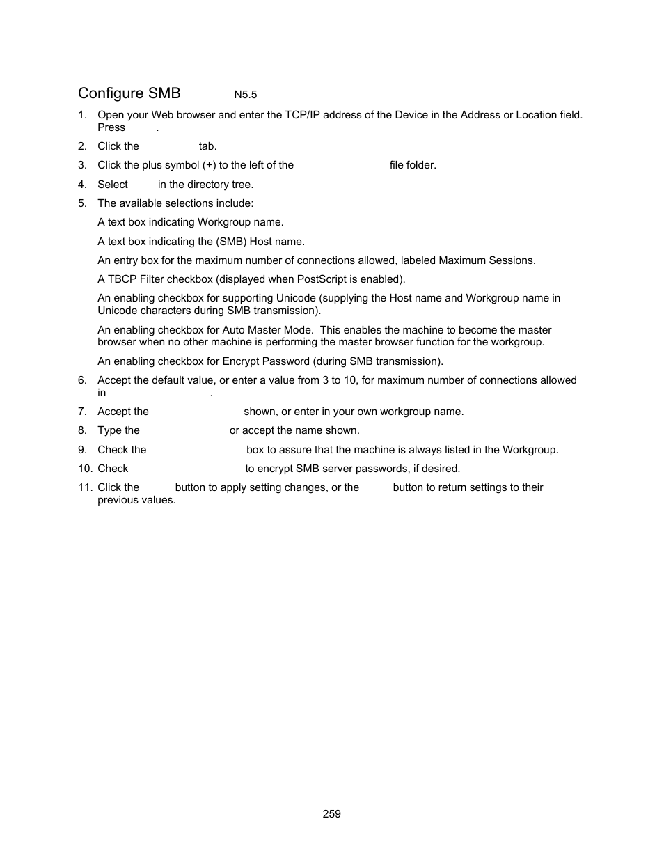 Configure smb n5.5, Configure smb | Xerox 7245 User Manual | Page 259 / 300