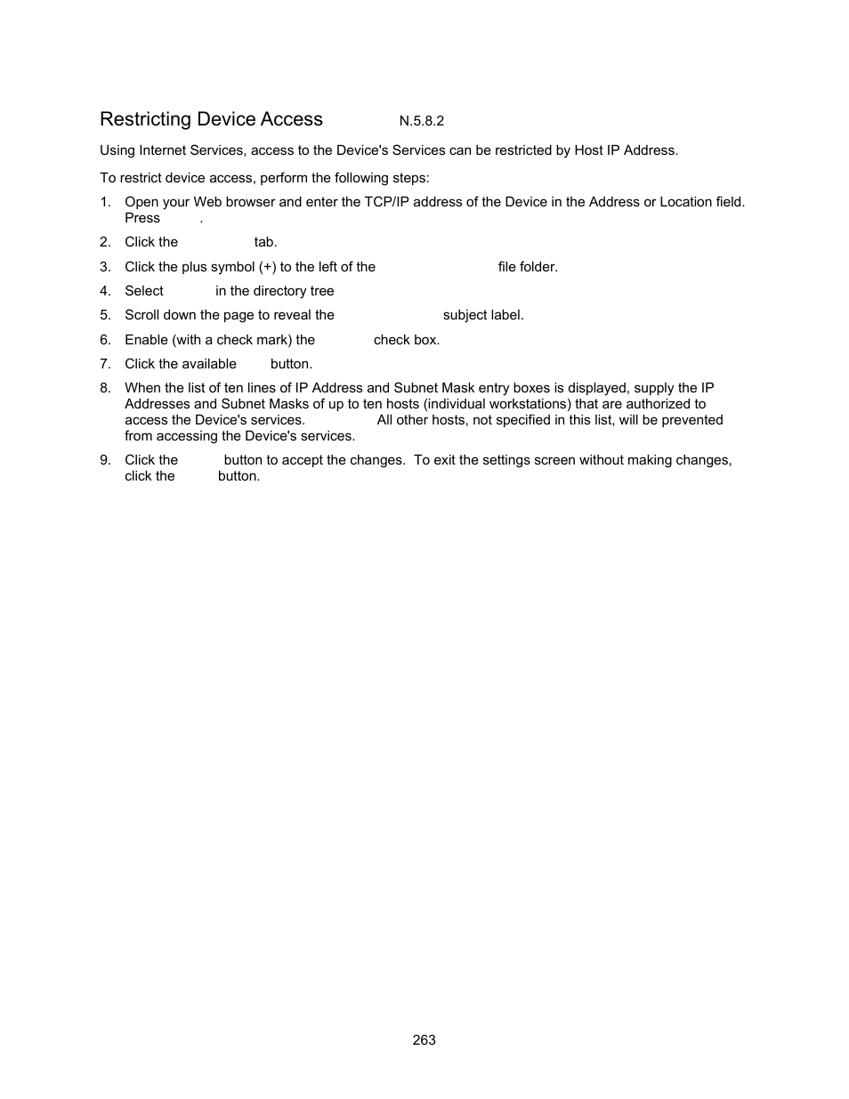 Restricting device access n.5.8.2, Restricting device access | Xerox 7245 User Manual | Page 263 / 300