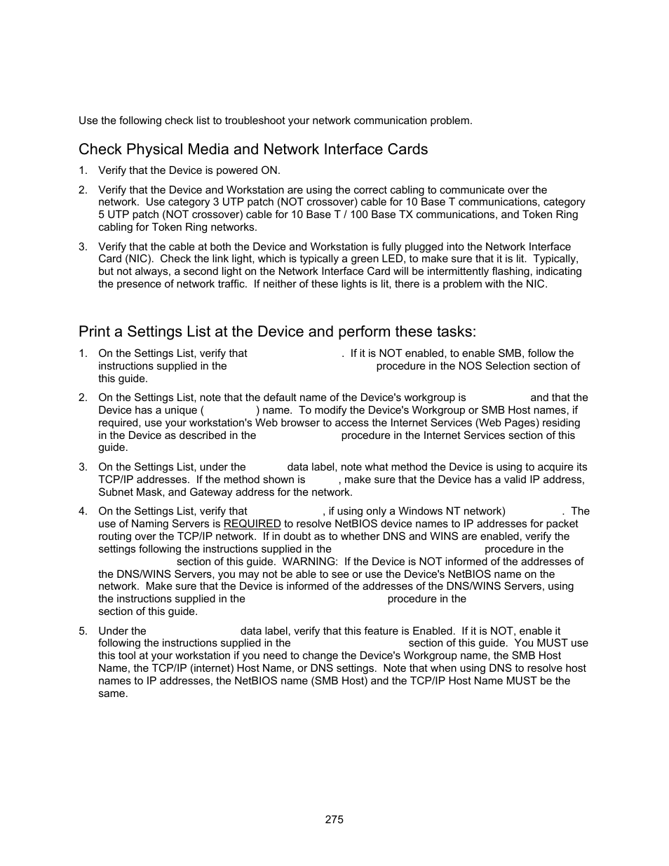 Netbios over ip troubleshooting t3, Check physical media and network interface cards, Netbios over ip troubleshooting | Xerox 7245 User Manual | Page 275 / 300