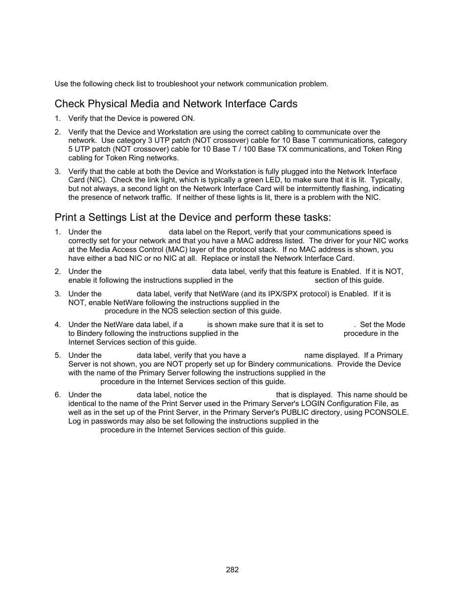 Netware 3.1x troubleshooting t5, Check physical media and network interface cards, Netware 3.1x troubleshooting | Xerox 7245 User Manual | Page 282 / 300