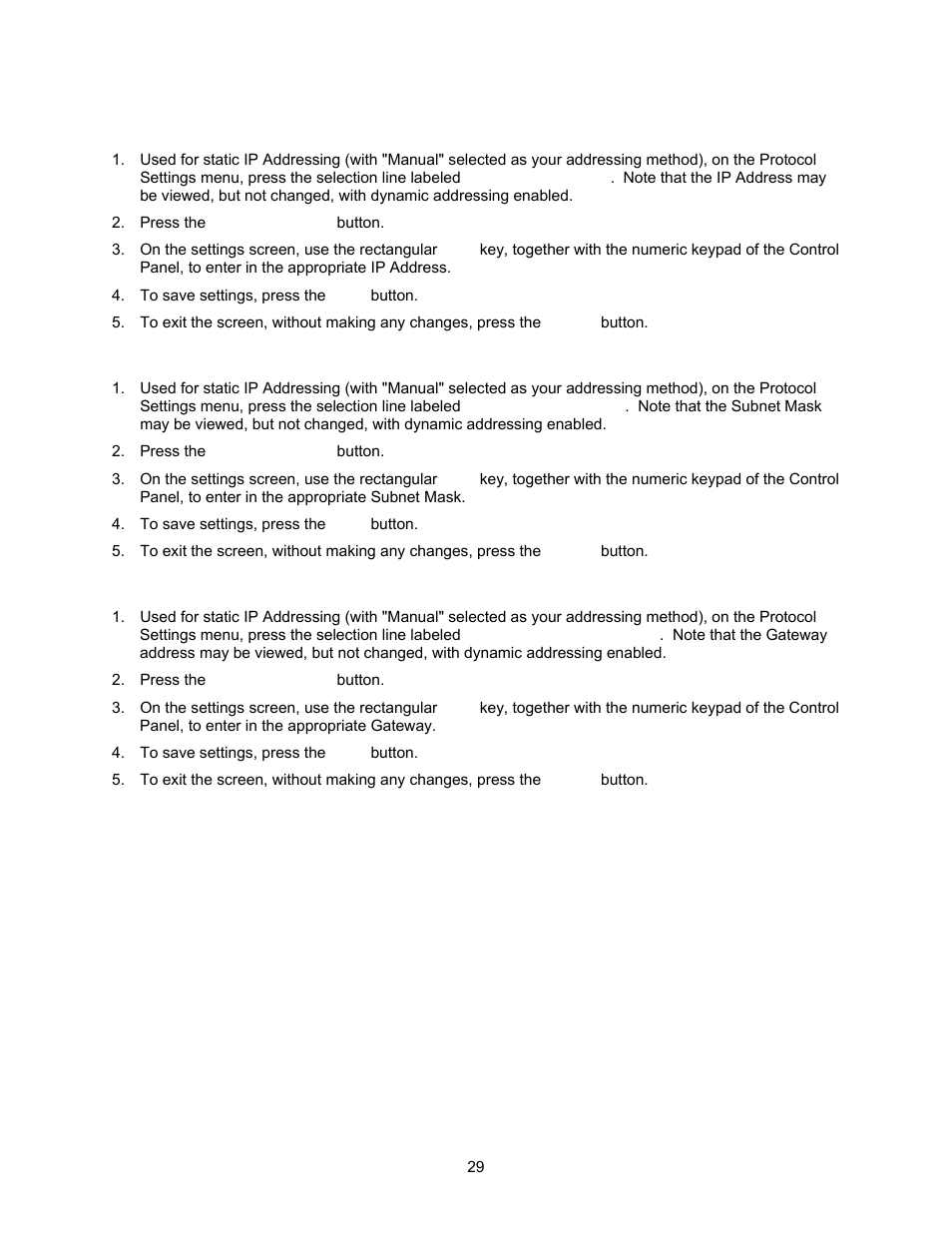 Ip address, Subnet mask, Gateway address | Xerox 7245 User Manual | Page 29 / 300