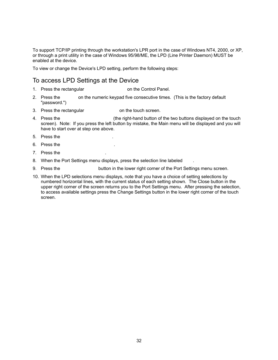 Tcp/ip lpd enablement b13, To access lpd settings at the device, Tcp/ip lpd enablement | Xerox 7245 User Manual | Page 32 / 300