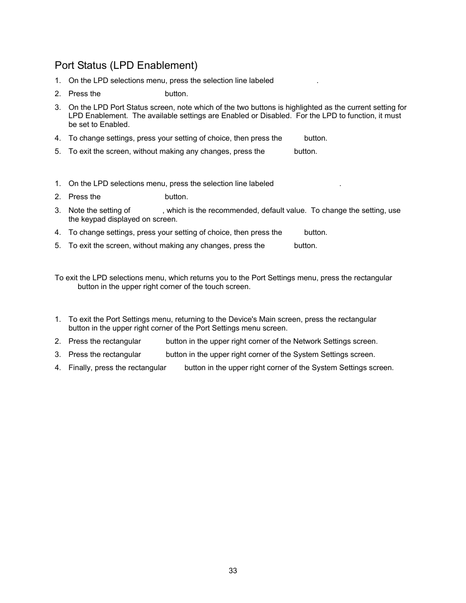 Port status (lpd enablement), Lpd port number, Exiting the lpd selections menu | Xerox 7245 User Manual | Page 33 / 300