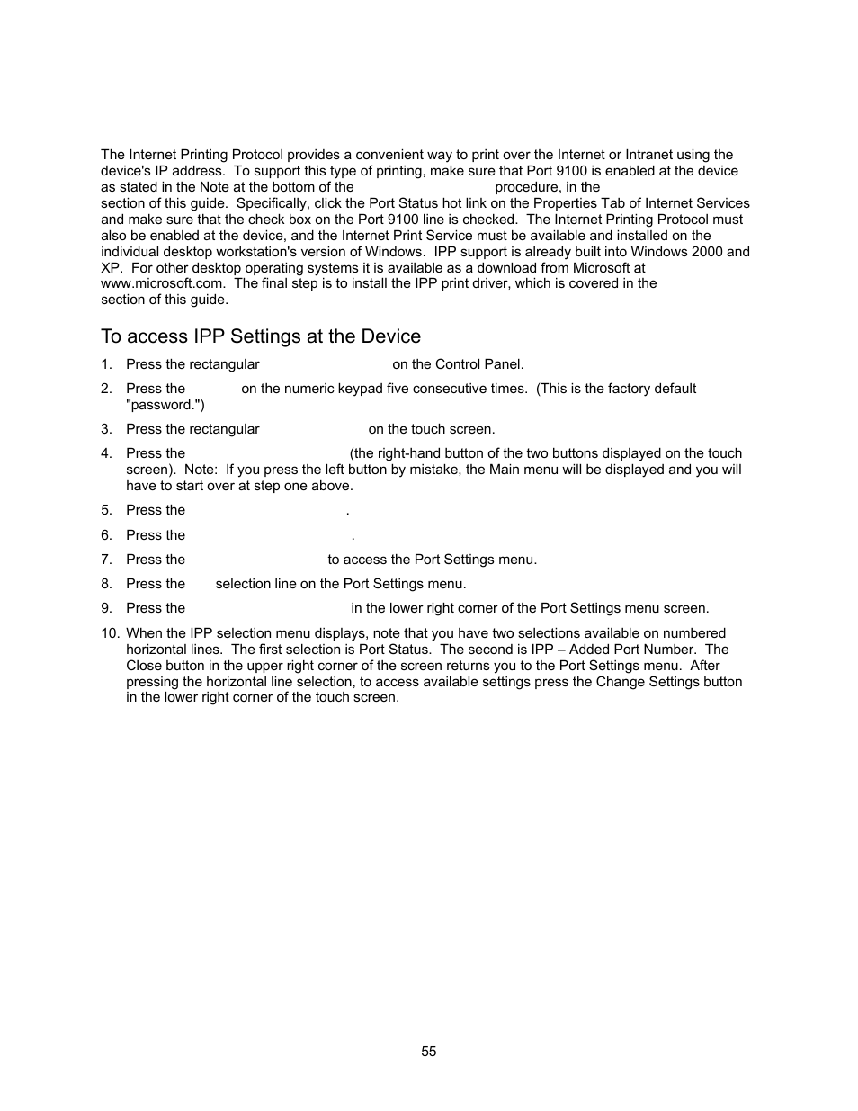 Ipp configuration b14, To access ipp settings at the device, Ipp configuration | Xerox 7245 User Manual | Page 55 / 300