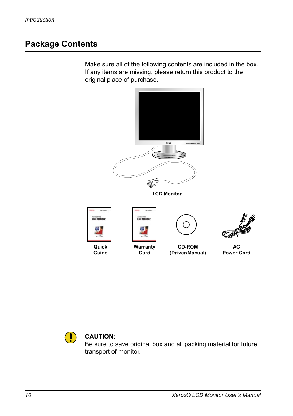 Package contents | Xerox XR3 Series User Manual | Page 11 / 27