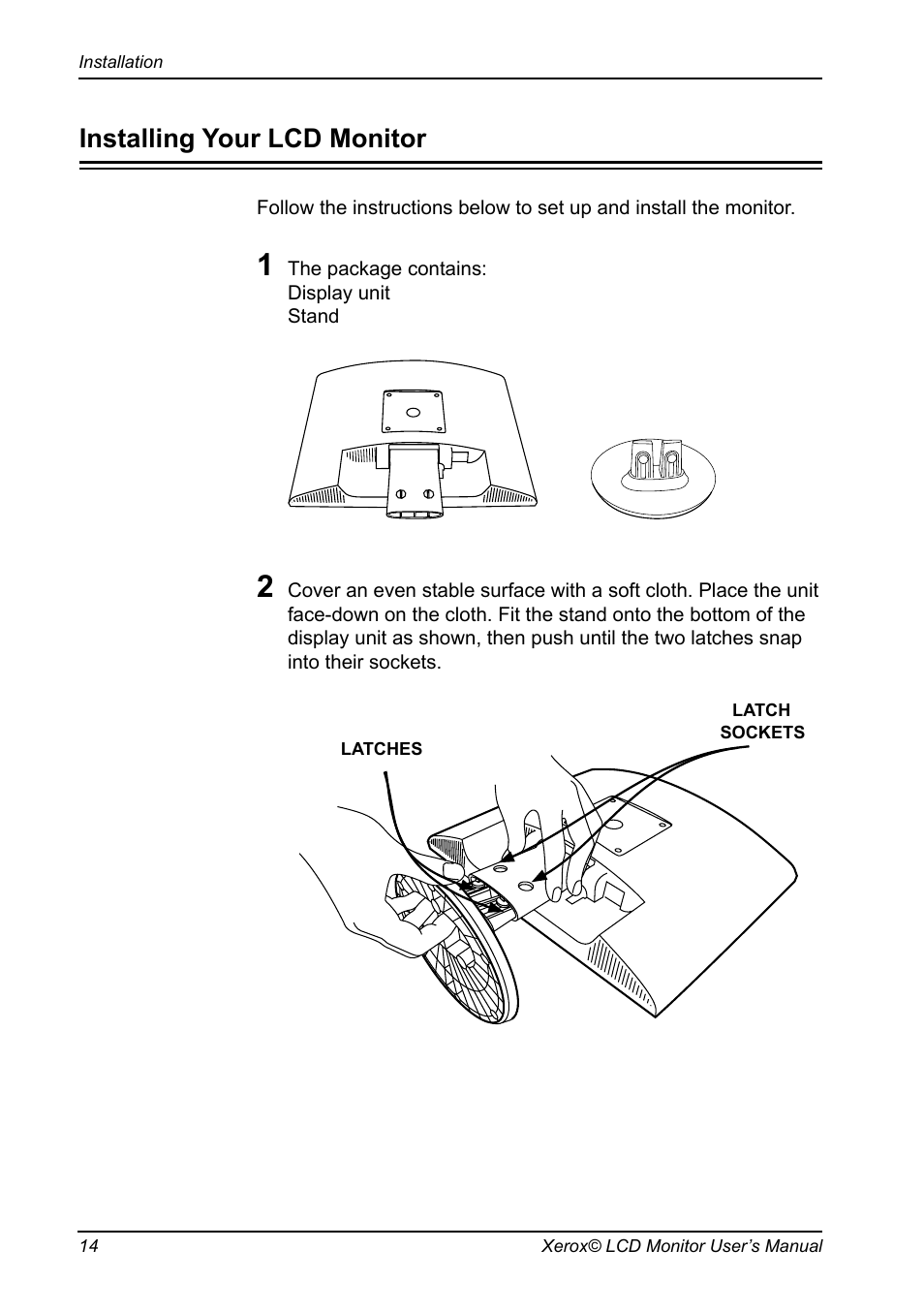 Installing your lcd monitor | Xerox XR3 Series User Manual | Page 15 / 27