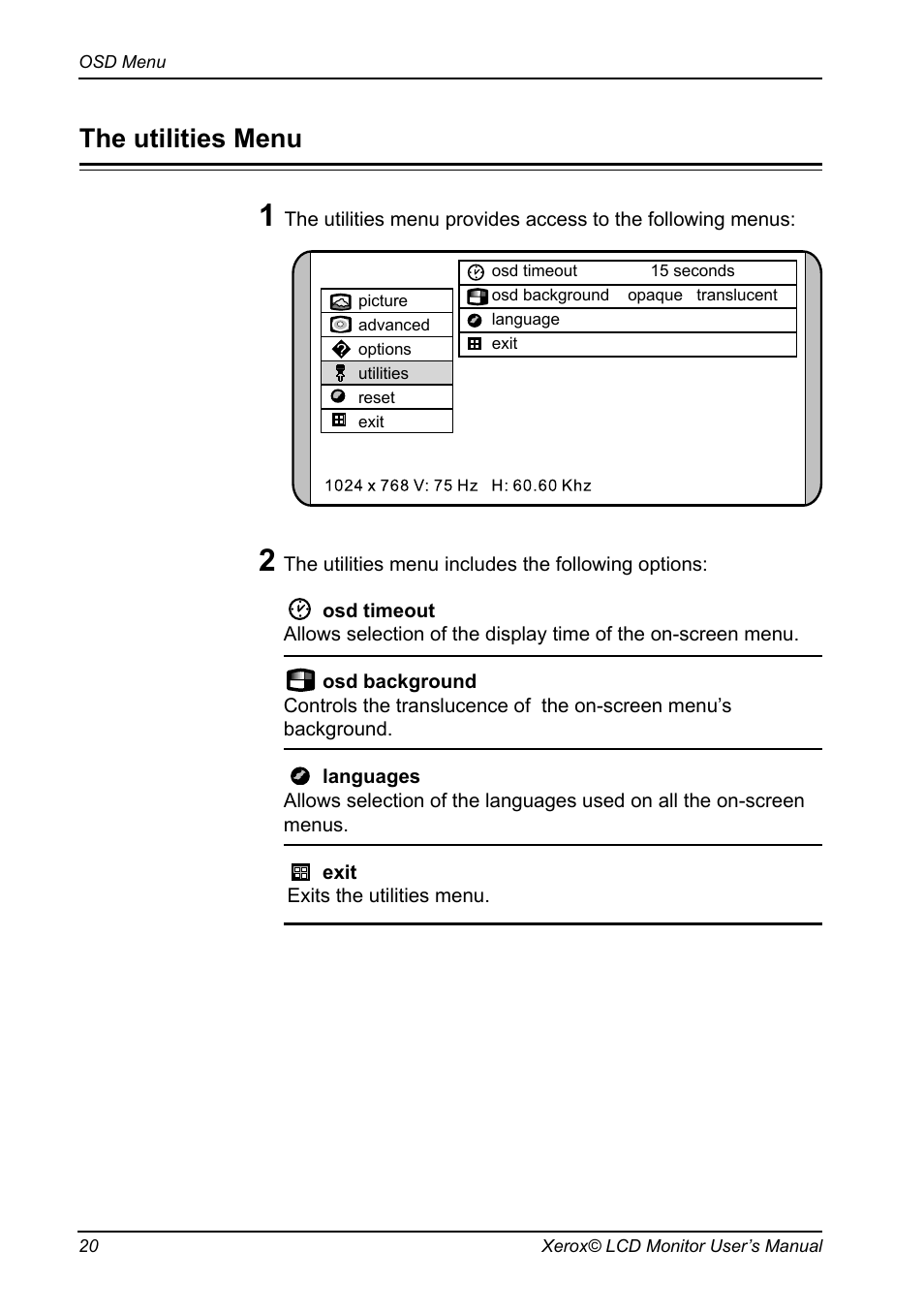 The utilities menu | Xerox XR3 Series User Manual | Page 21 / 27