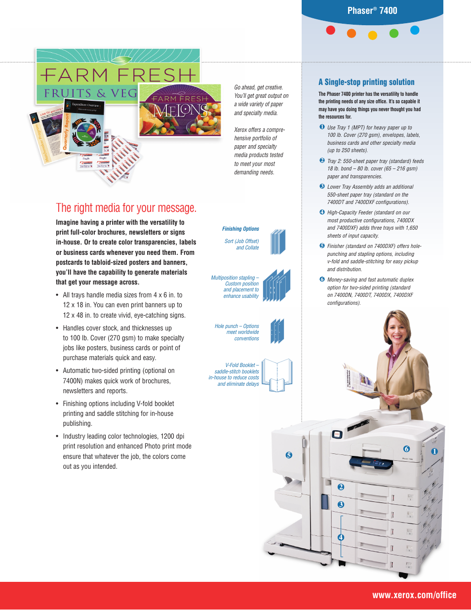 The right media for your message, Phaser, A single-stop printing solution | Xerox 7400 User Manual | Page 3 / 4