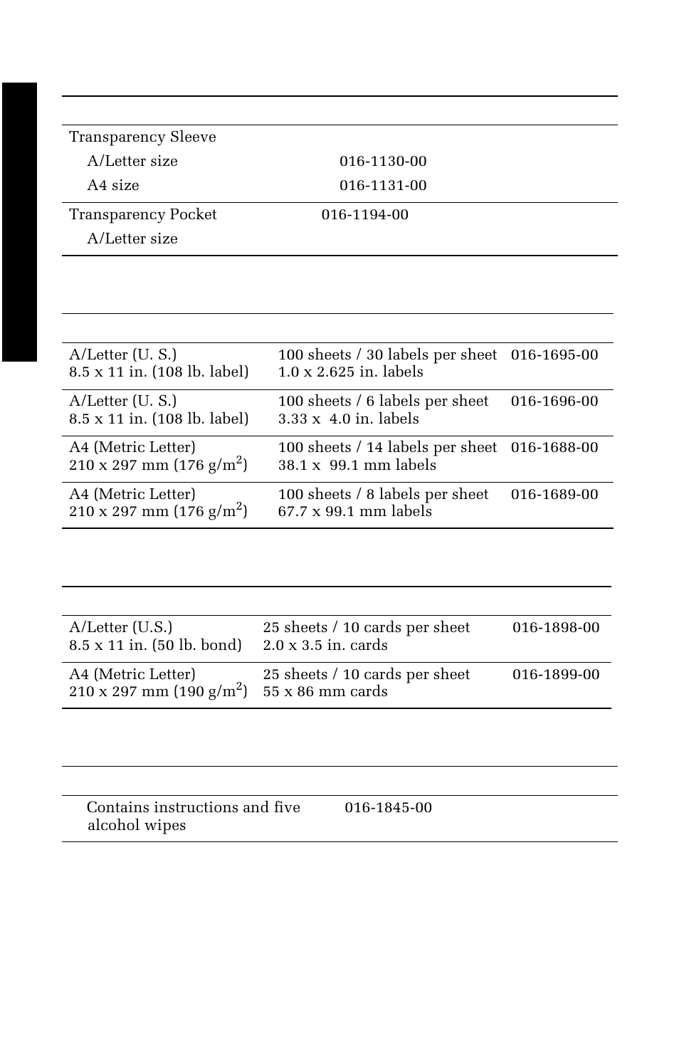 Xerox phaser color laser labels, Xerox phaser premium business cards, Cleaning kit | Supplies | Xerox 1235 User Manual | Page 22 / 88