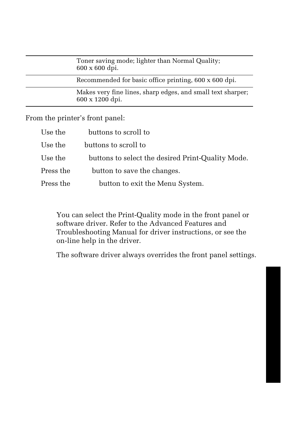 Print modes | Xerox 1235 User Manual | Page 29 / 88