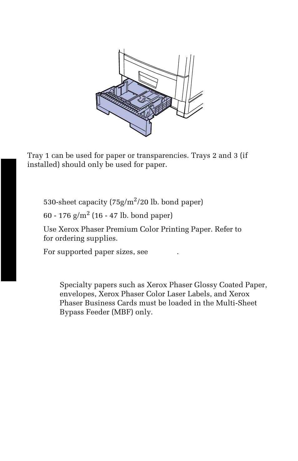 Universal tray, Paper specifics | Xerox 1235 User Manual | Page 36 / 88