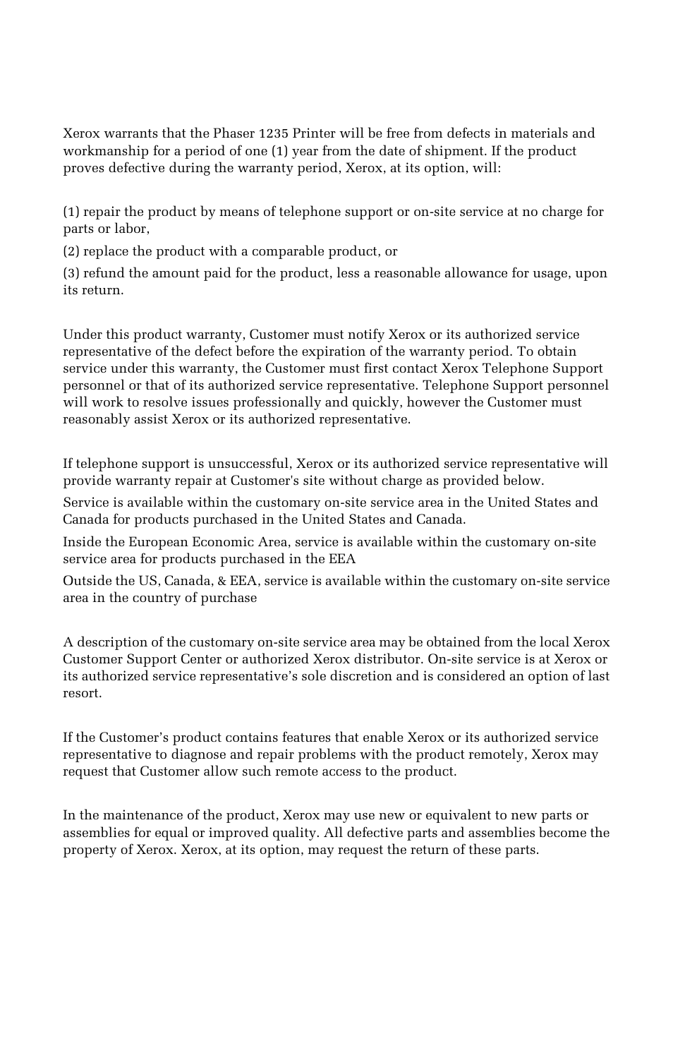 Warranty | Xerox 1235 User Manual | Page 6 / 88