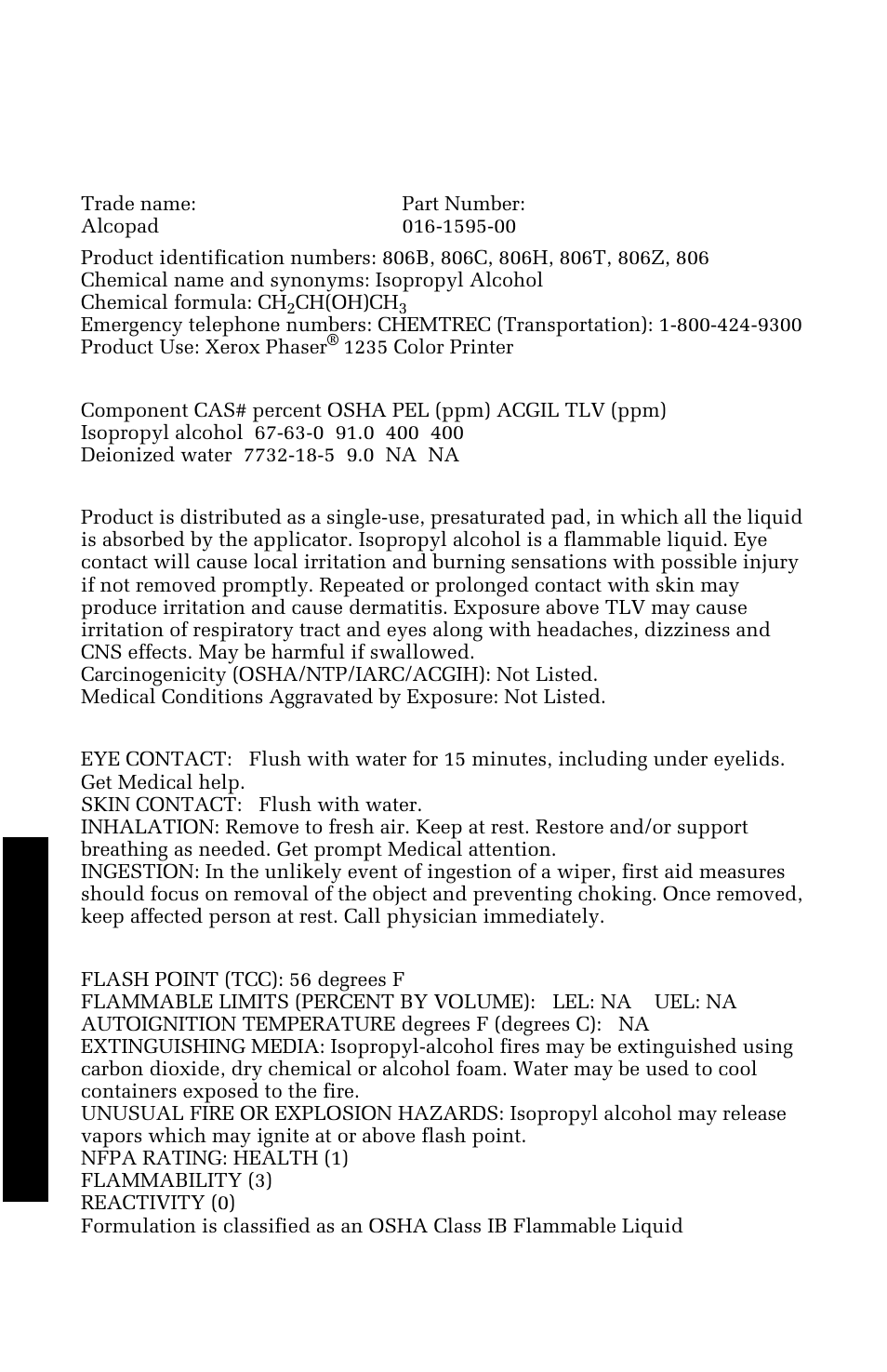 Material safety data sheets cleantex® alcopad, Material safety data sheets cleantex, Alcopad | Xerox 1235 User Manual | Page 78 / 88
