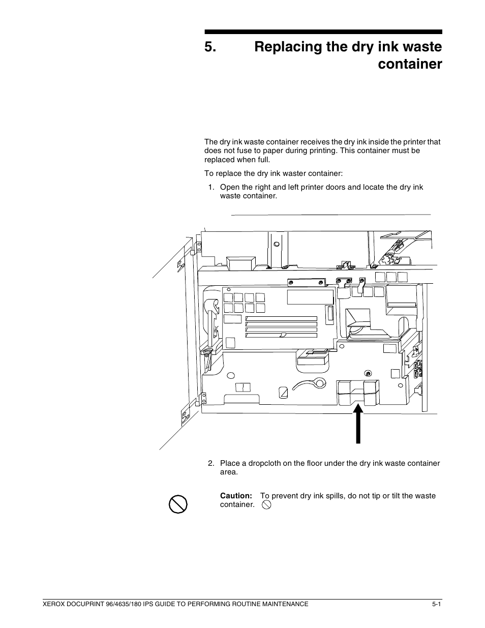 5replacing the dry ink waste container | Xerox 96/4635/180 IPS User Manual | Page 33 / 51