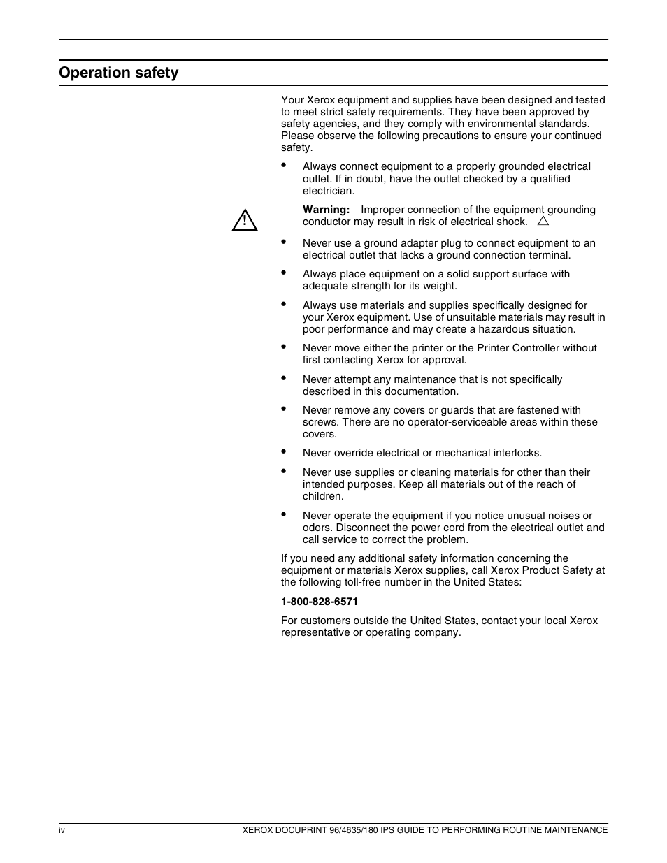 Operation safety | Xerox 96/4635/180 IPS User Manual | Page 4 / 51