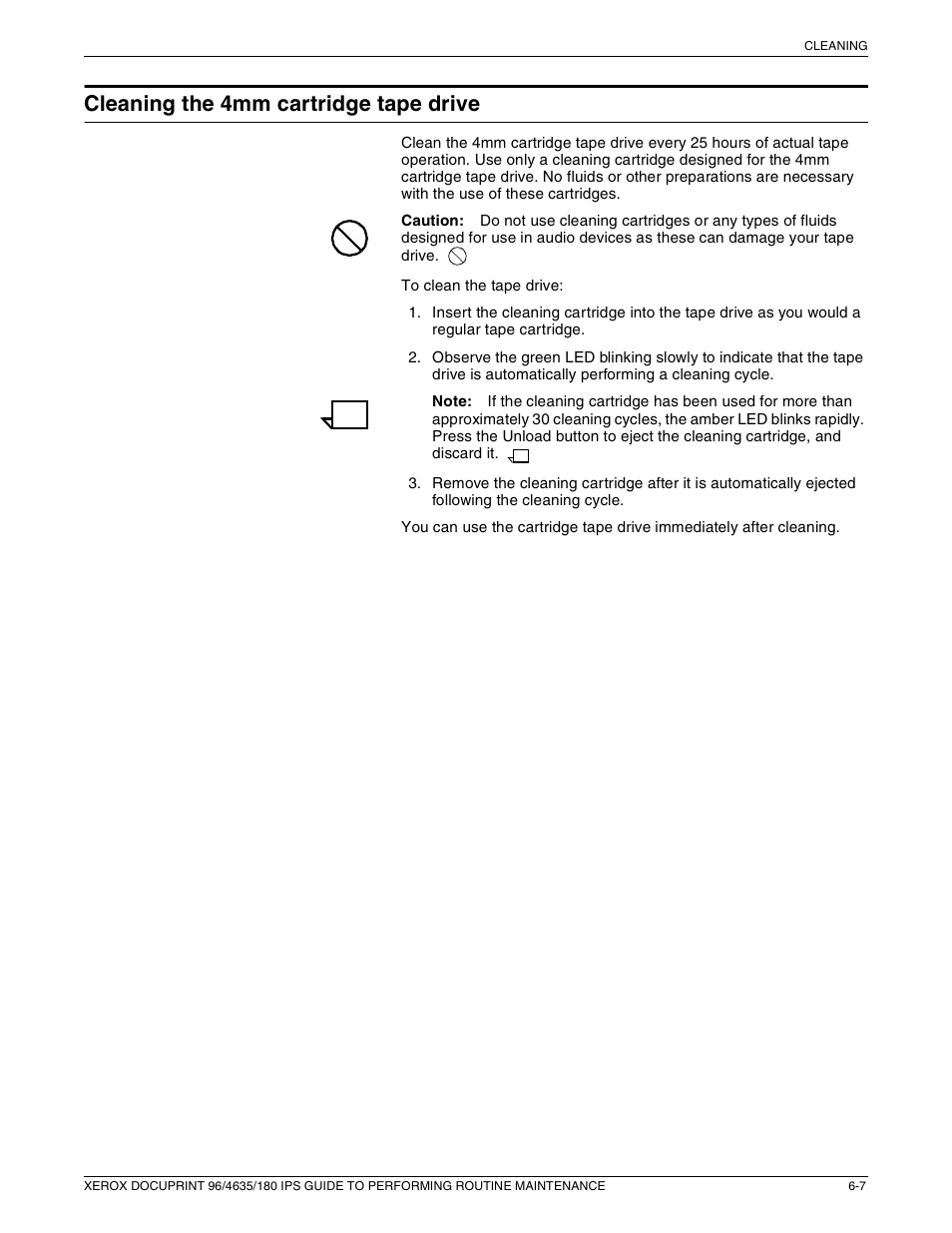 Cleaning the 4mm cartridge tape drive | Xerox 96/4635/180 IPS User Manual | Page 43 / 51