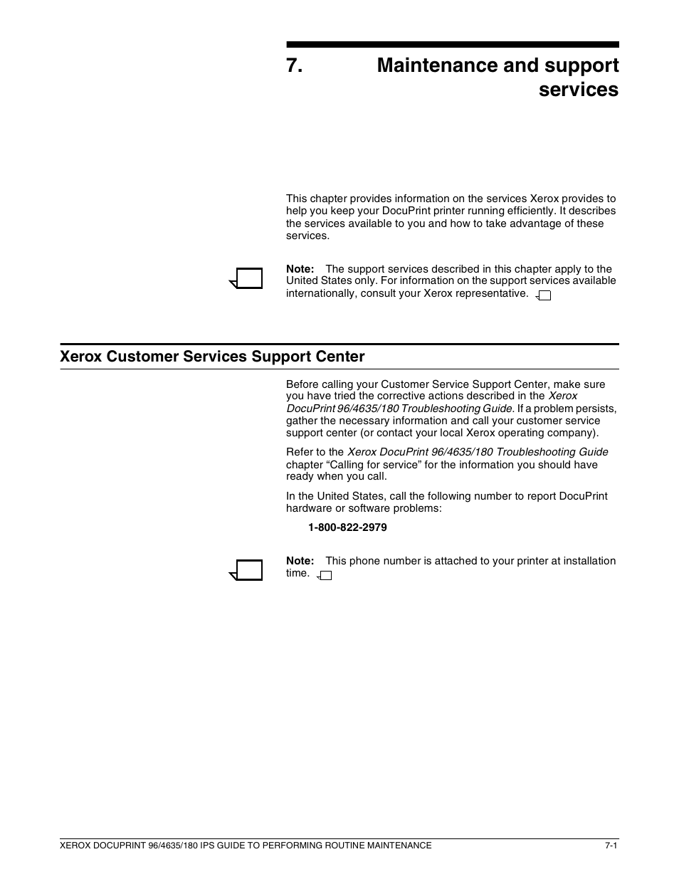 7maintenance and support services | Xerox 96/4635/180 IPS User Manual | Page 45 / 51