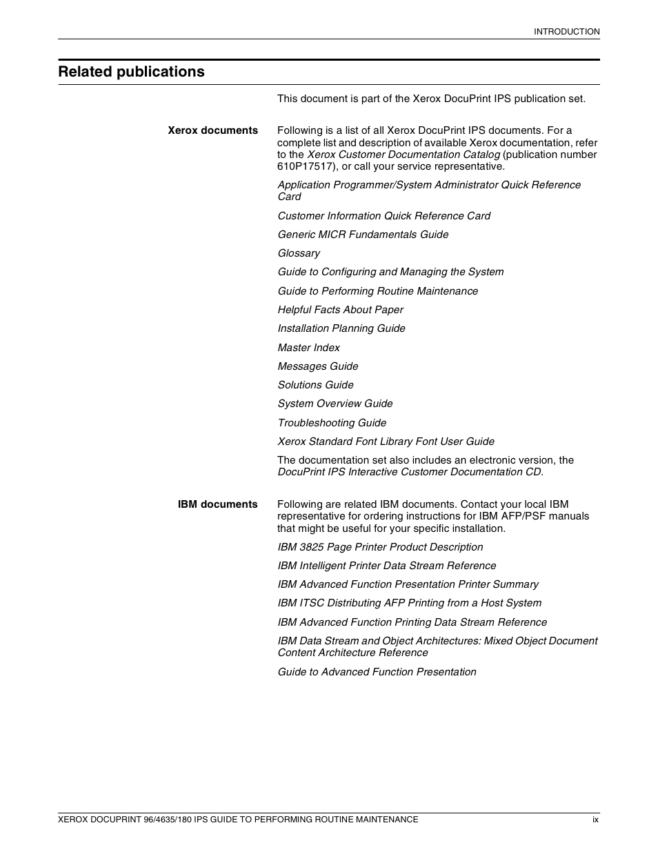 Related publications | Xerox 96/4635/180 IPS User Manual | Page 9 / 51