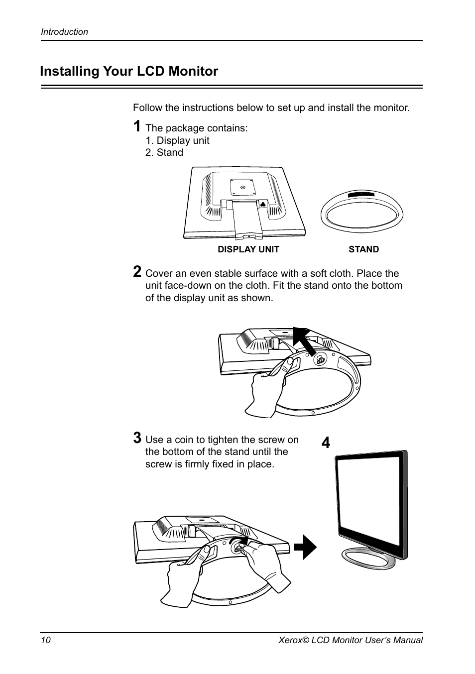 Installing your lcd monitor | Xerox XA7 SERIES User Manual | Page 11 / 23