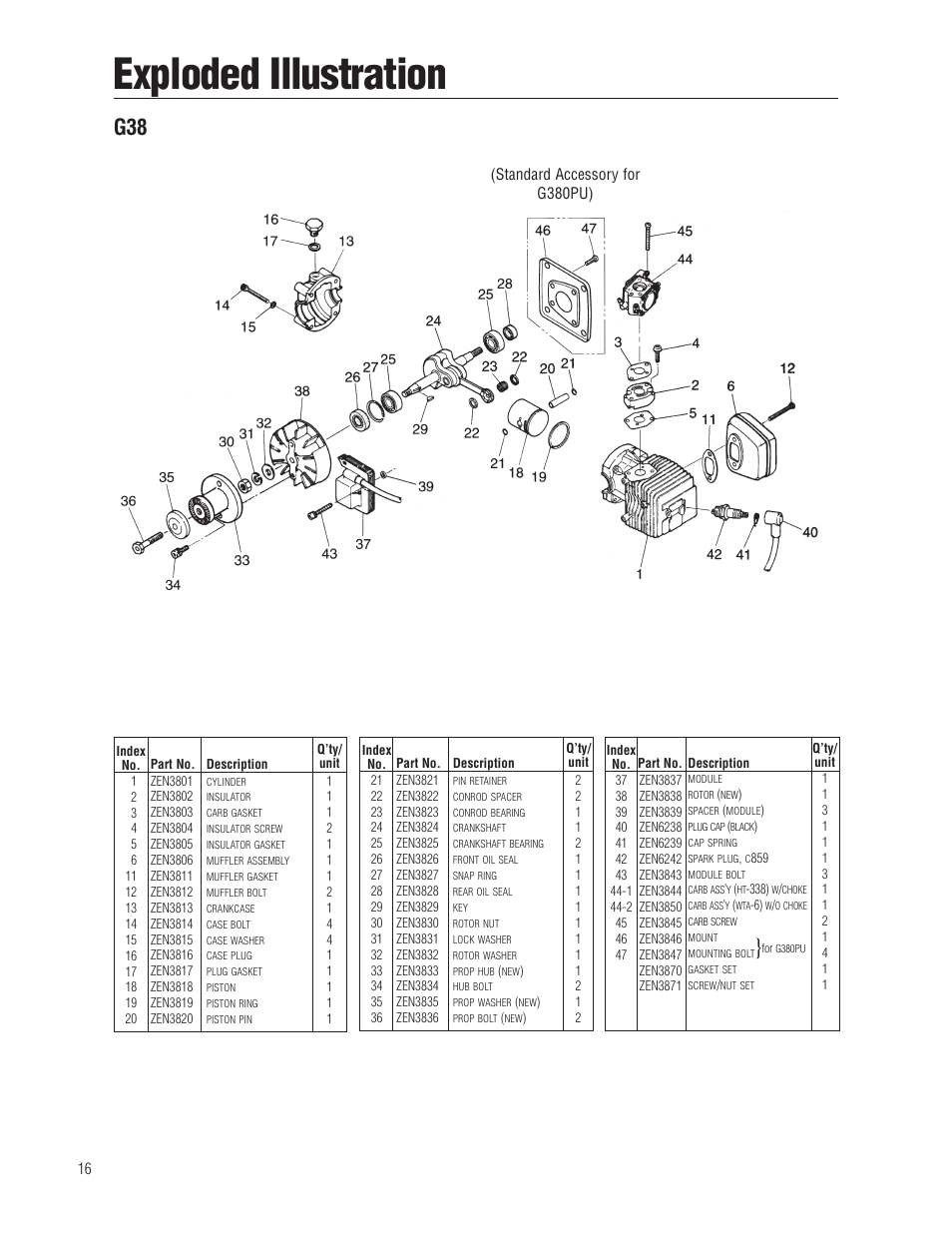 Exploded illustration | Zenoah G26 AIR User Manual | Page 16 / 24