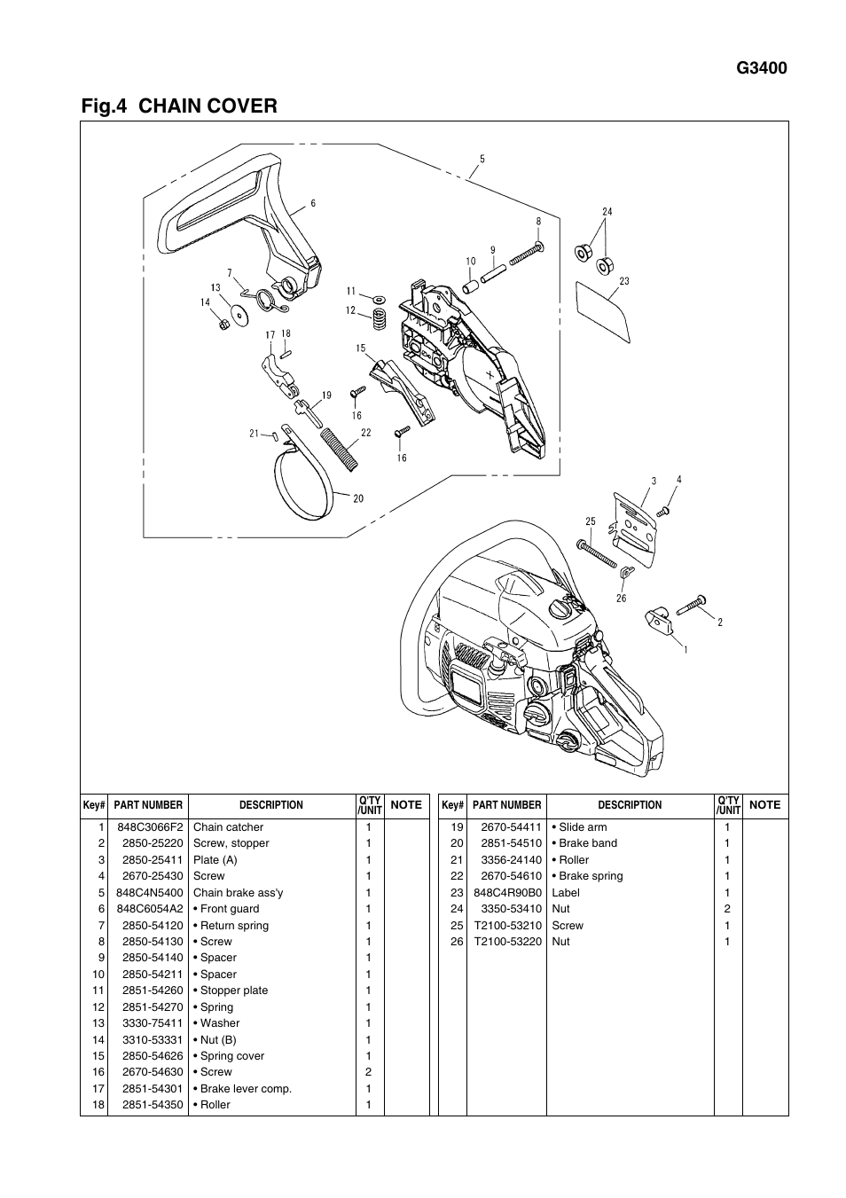 Fig.4 chain cover, G3400 | Zenoah G3400 User Manual | Page 5 / 8