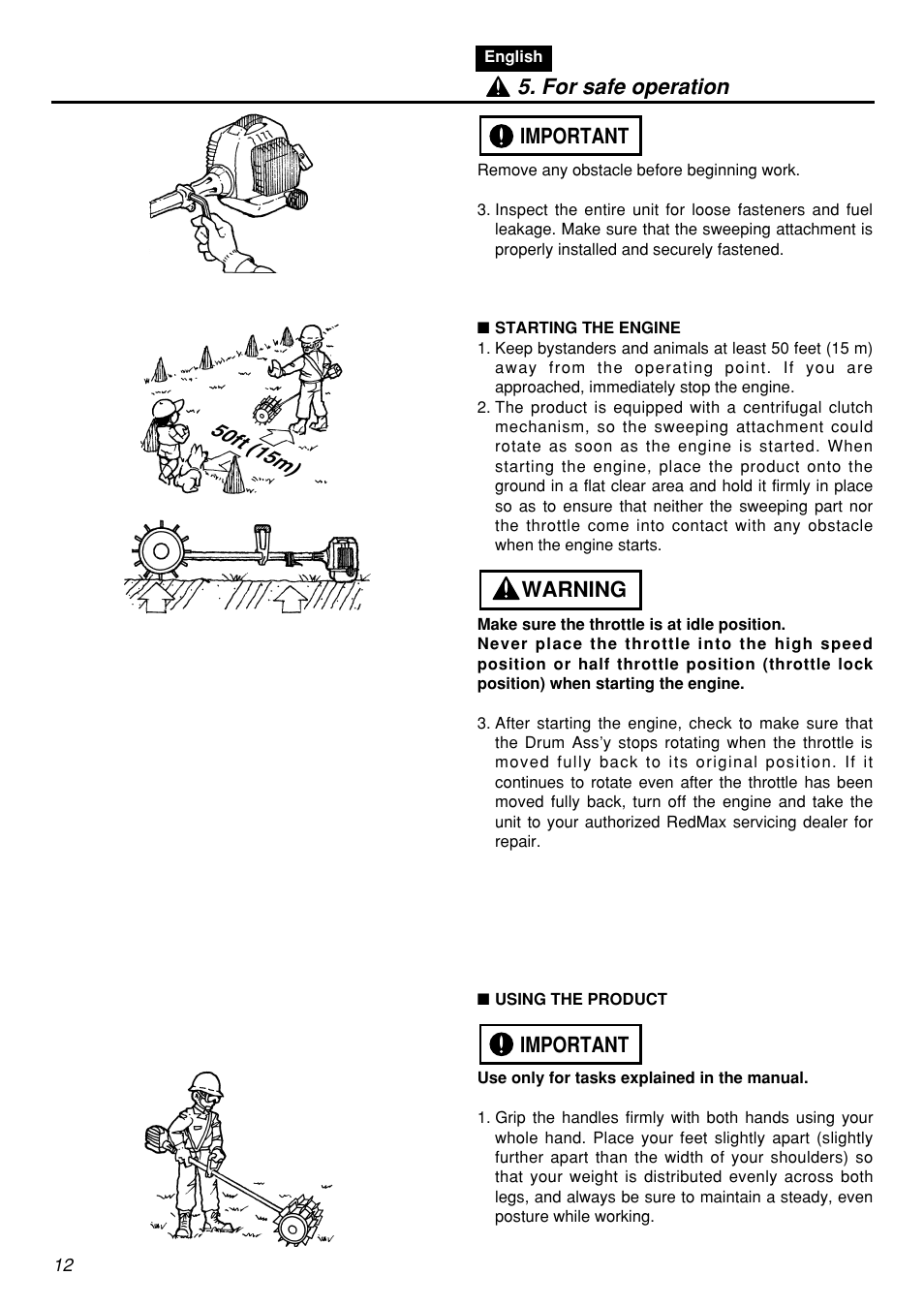 Important warning important 5. for safe operation | Zenoah RMSZ2601-CA User Manual | Page 12 / 64