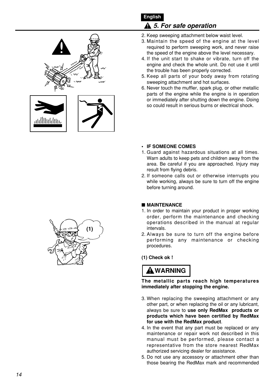 Warning 5. for safe operation | Zenoah RMSZ2601-CA User Manual | Page 14 / 64