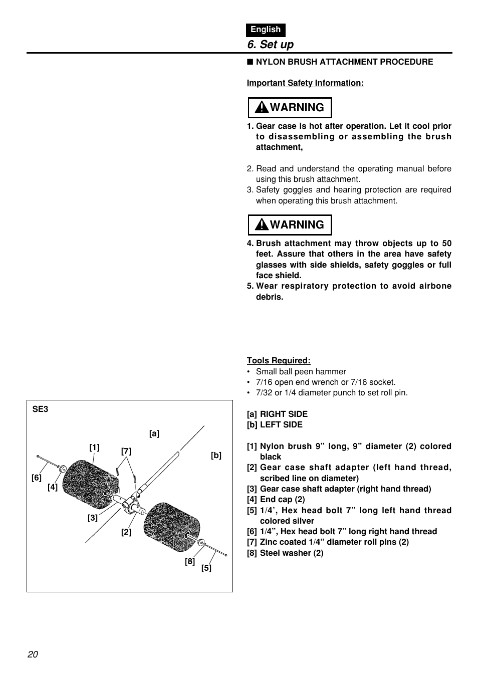 Set up, Warning | Zenoah RMSZ2601-CA User Manual | Page 20 / 64