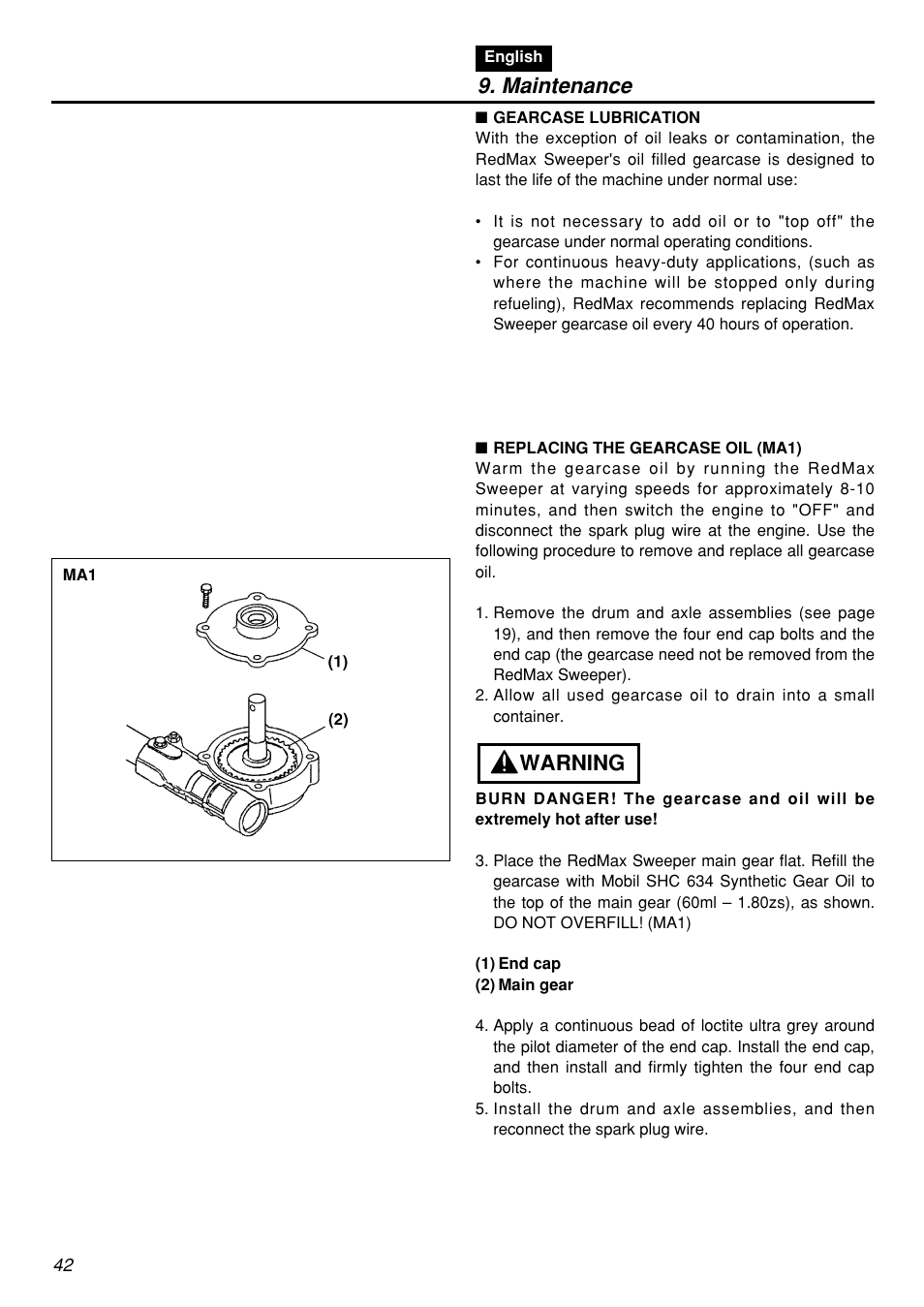 Maintenance, Warning | Zenoah RMSZ2601-CA User Manual | Page 42 / 64