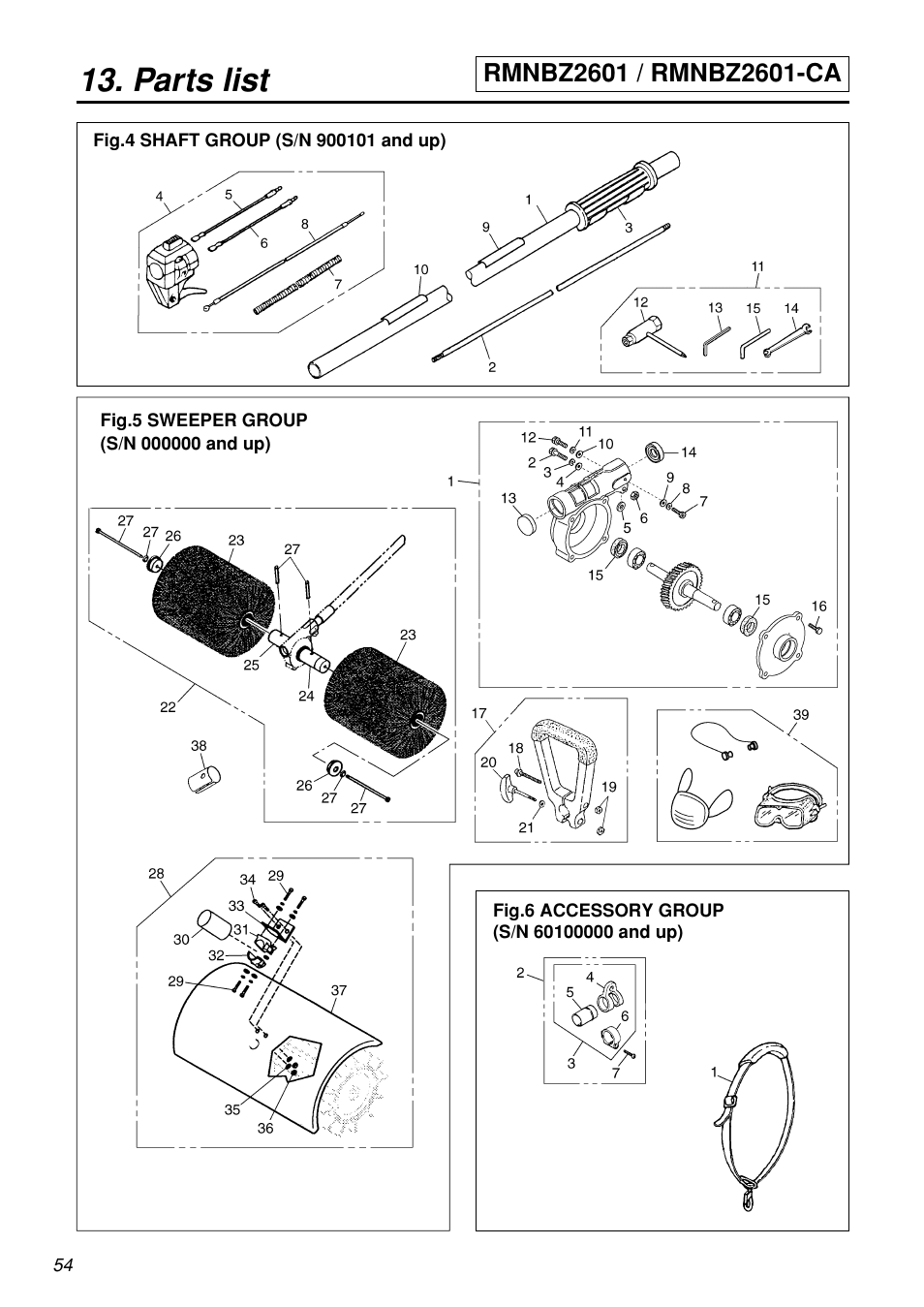 Parts list | Zenoah RMSZ2601-CA User Manual | Page 54 / 64