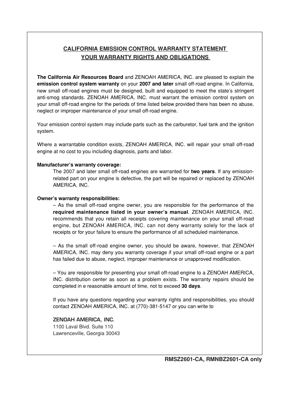 Zenoah RMSZ2601-CA User Manual | Page 58 / 64