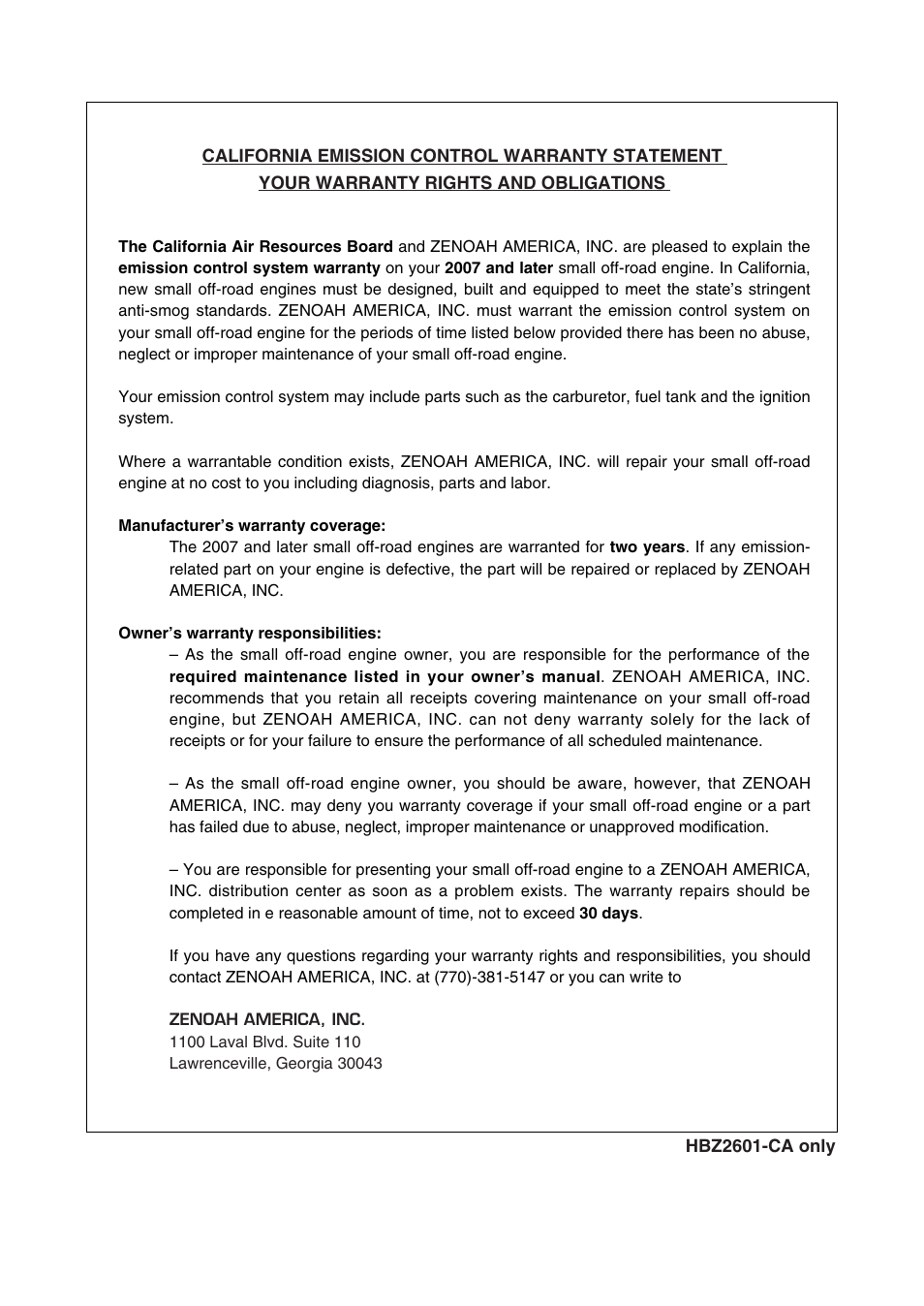Zenoah HBZ2601-CA User Manual | Page 44 / 52